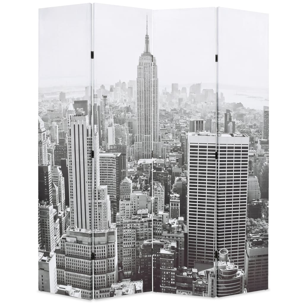 Room Divider Foldbar 160 x 170 cm New York by Day Sort og hvid