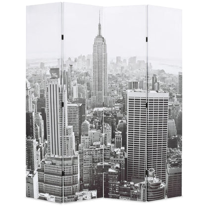 Room Divider Foldbar 160 x 170 cm New York by Day Sort og hvid