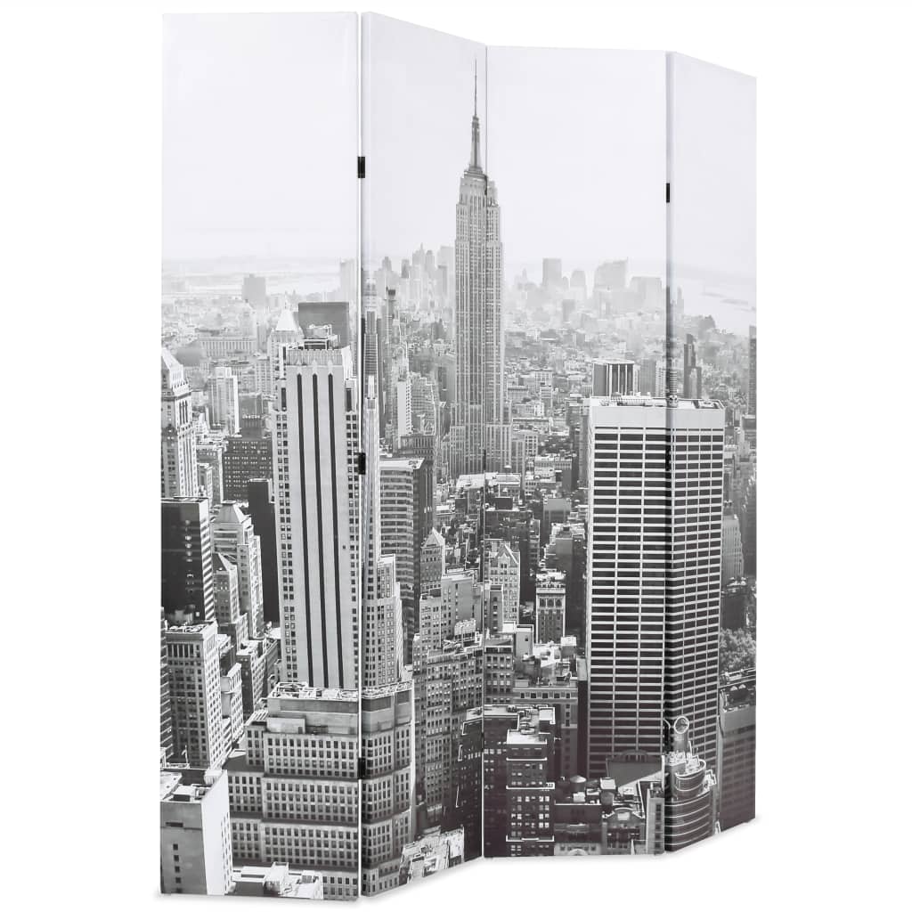 Room Divider Foldbar 160 x 170 cm New York by Day Sort og hvid