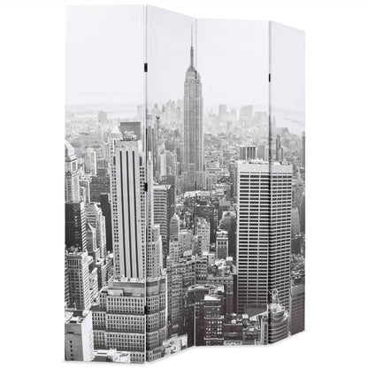 Room Divider Foldbar 160 x 170 cm New York by Day Sort og hvid