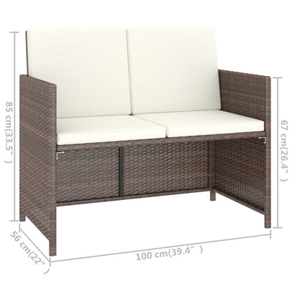 6-tlg. Garten-Essgruppe mit Auflagen Poly Rattan Braun