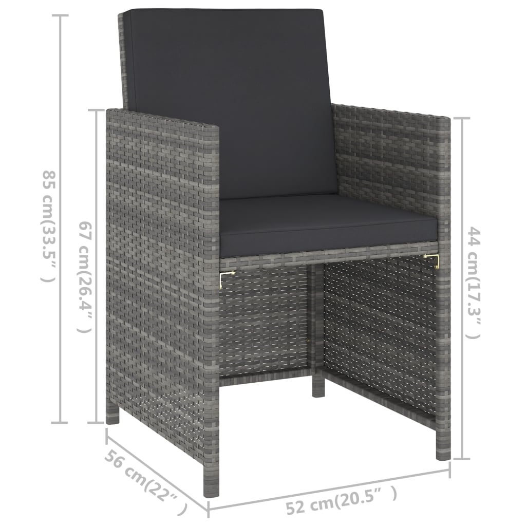 6-tlg. Garten-Essgruppe mit Auflagen Poly Rattan Grau