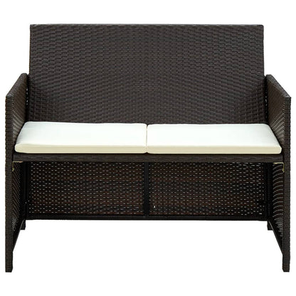 2-Sitzer-Gartensofa mit Polstern Braun Poly Rattan