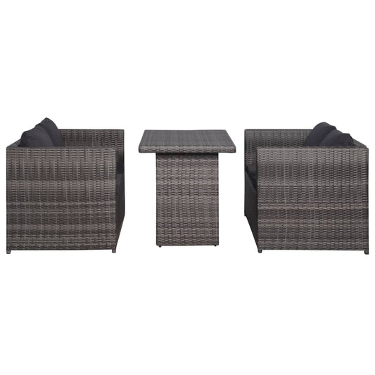3-tlg. Bistro-Set mit Auflagen Poly Rattan Grau