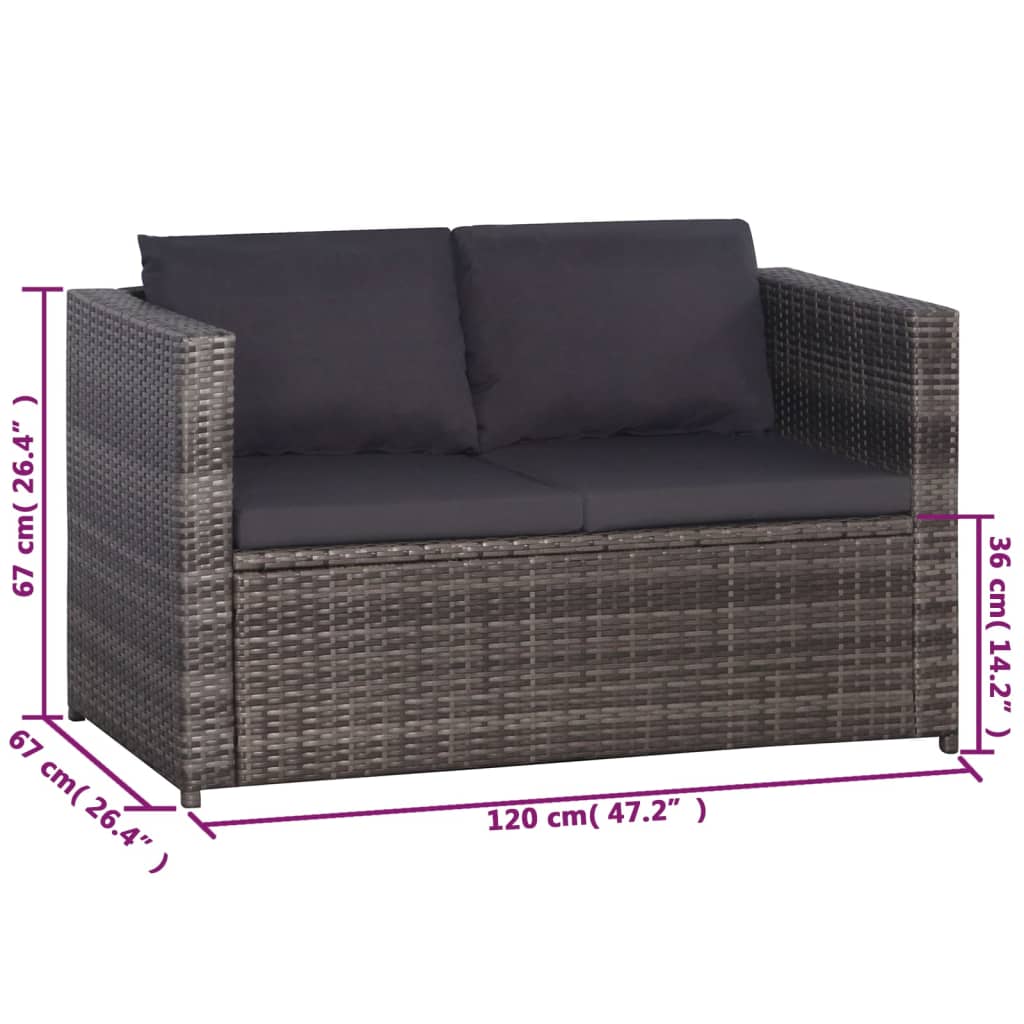 3-tlg. Bistro-Set mit Auflagen Poly Rattan Grau