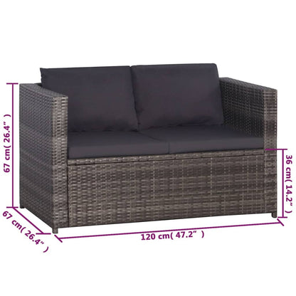 3-tlg. Bistro-Set mit Auflagen Poly Rattan Grau