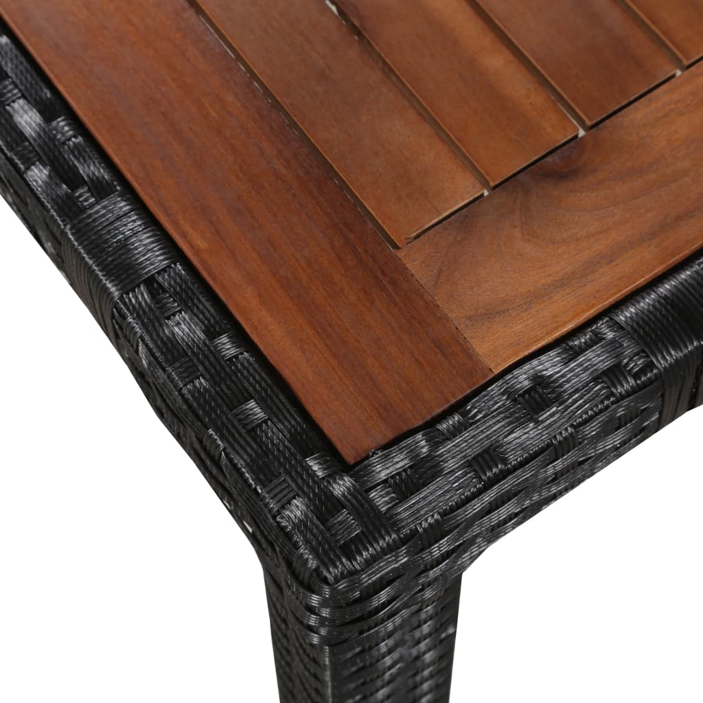 7-tlg. Garten-Essgruppe Poly Rattan Akazie Massivholz Schwarz