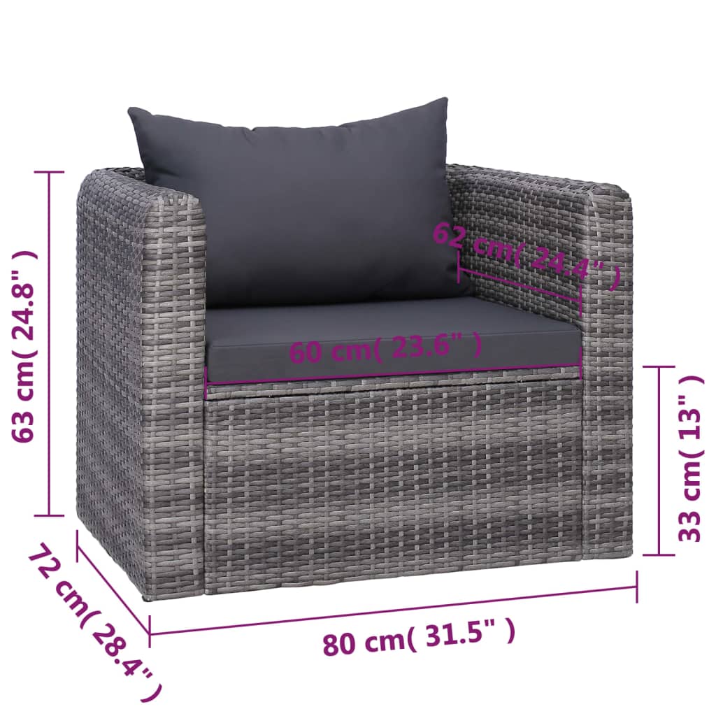 7-tlg. Garten-Sofagarnitur mit Polster&Kissen Poly Rattan Grau