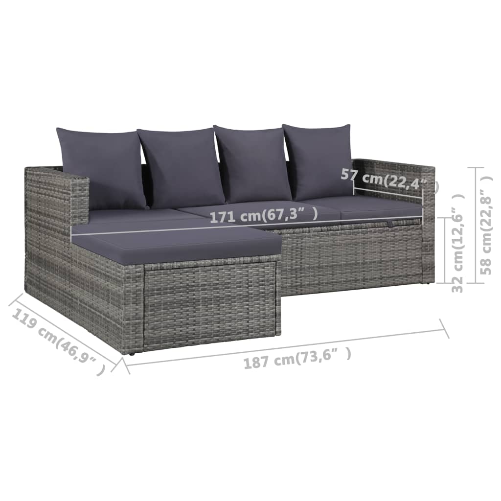 4-tlg. Garten-Lounge-Set mit Auflagen Poly Rattan Grau