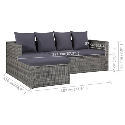 4-tlg. Garten-Lounge-Set mit Auflagen Poly Rattan Grau