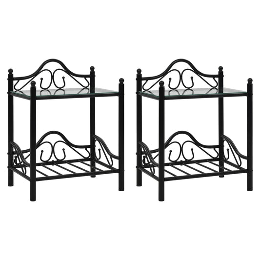 Nachttische 2 Stk. Stahl und Hartglas 45 x 30,5 x 60 cm Schwarz