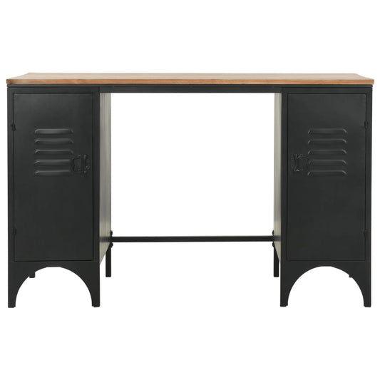 Schreibtisch mit Ständer Tannenholz Massiv und Stahl 120x50x76 cm