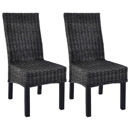 Esszimmerstühle 2 Stk. Schwarz Kubu-Rattan und Mahagoniholz
