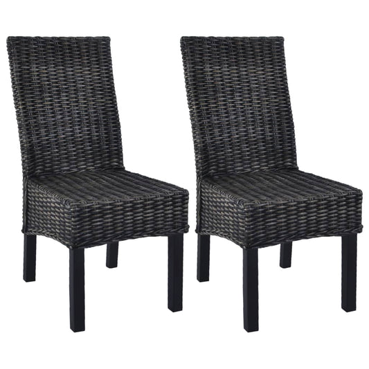 Esszimmerstühle 2 Stk. Schwarz Kubu-Rattan und Mahagoniholz