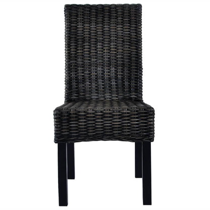Esszimmerstühle 2 Stk. Schwarz Kubu-Rattan und Mahagoniholz