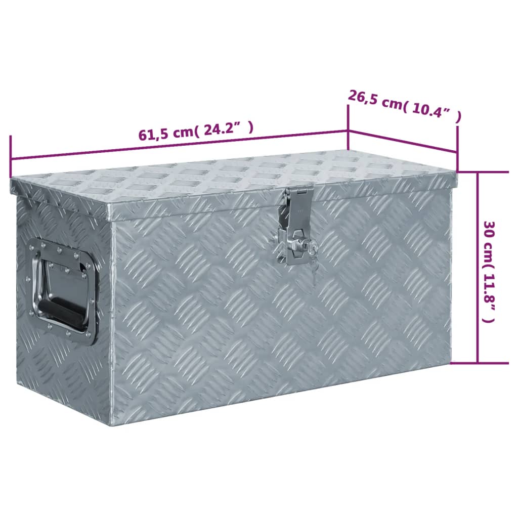 Aluminiumskasse 61,5 x 26,5 x 30 cm Sølv