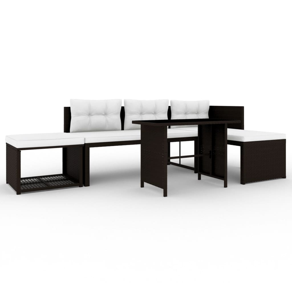 4-tlg. Garten-Lounge-Set Poly Rattan Braun