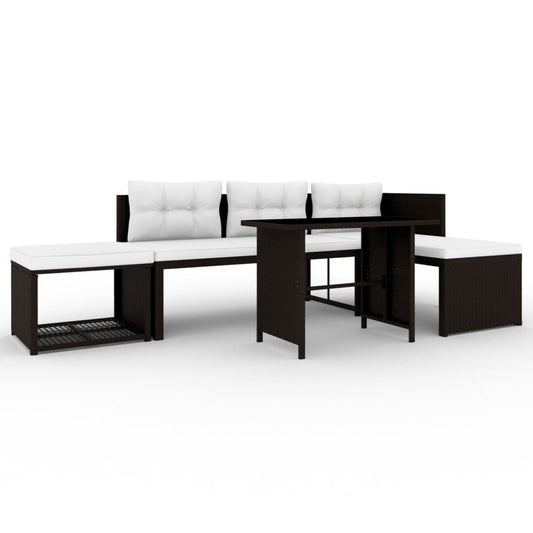 4-tlg. Garten-Lounge-Set Poly Rattan Braun