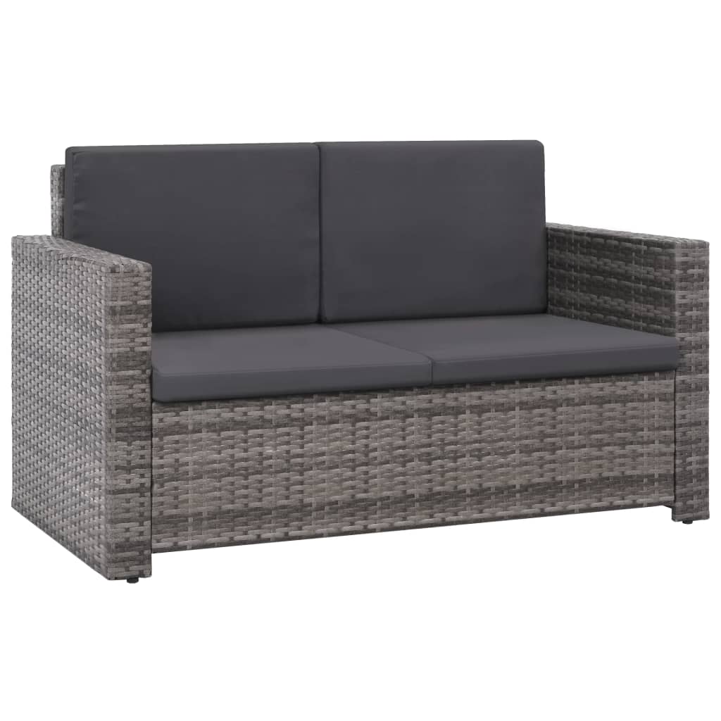 2-tlg. Garten-Lounge-Set mit Auflagen Poly Rattan Grau
