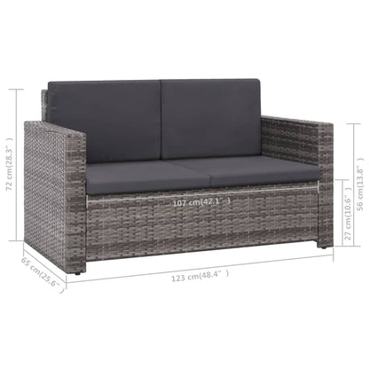 2-tlg. Garten-Lounge-Set mit Auflagen Poly Rattan Grau