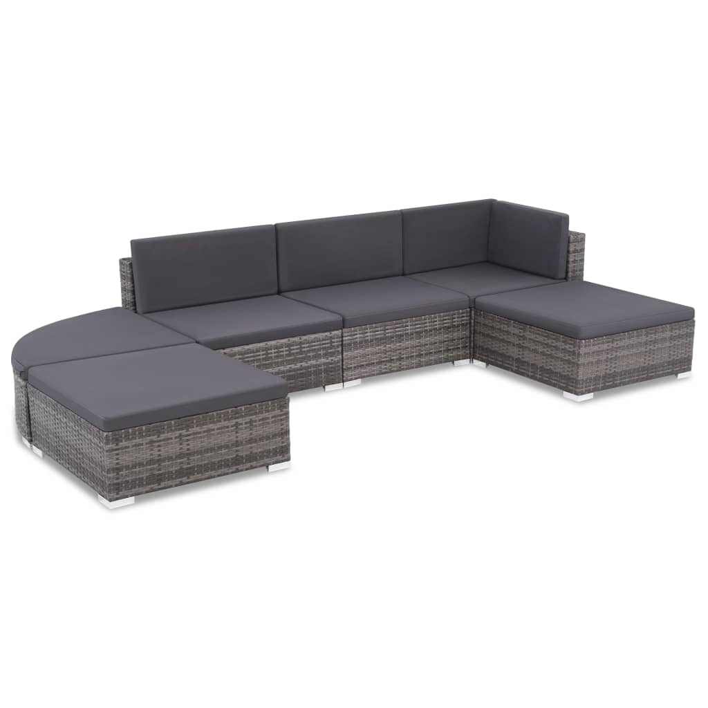 6-tlg. Garten-Lounge-Set mit Kissen Poly Rattan Grau