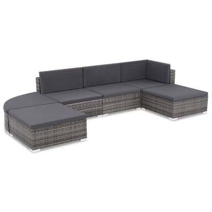 6-tlg. Garten-Lounge-Set mit Kissen Poly Rattan Grau