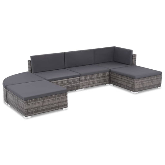 6-tlg. Garten-Lounge-Set mit Kissen Poly Rattan Grau