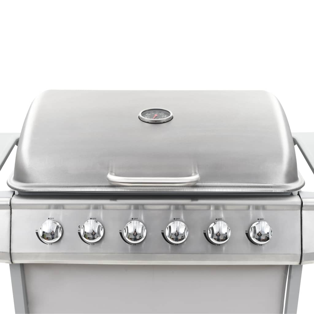 Gasgrill mit 6 Flammen Edelstahl Silbern