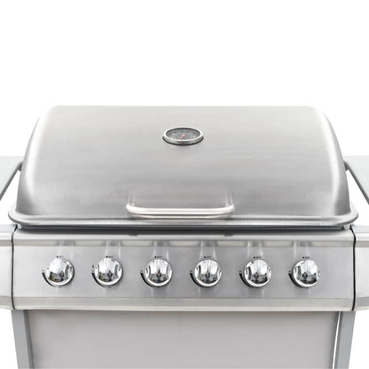 Gasgrill mit 6 Flammen Edelstahl Silbern