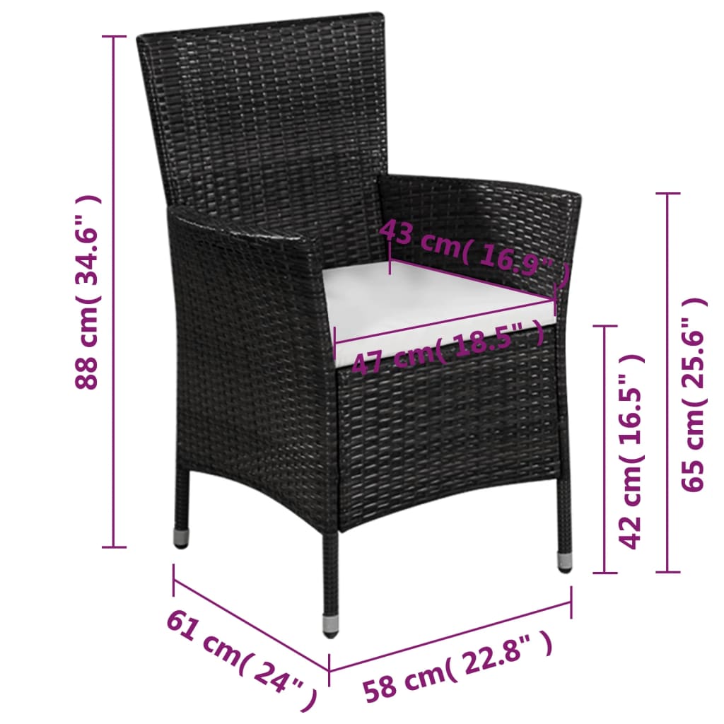 3-tlg. Bistro-Set Poly Rattan Schwarz