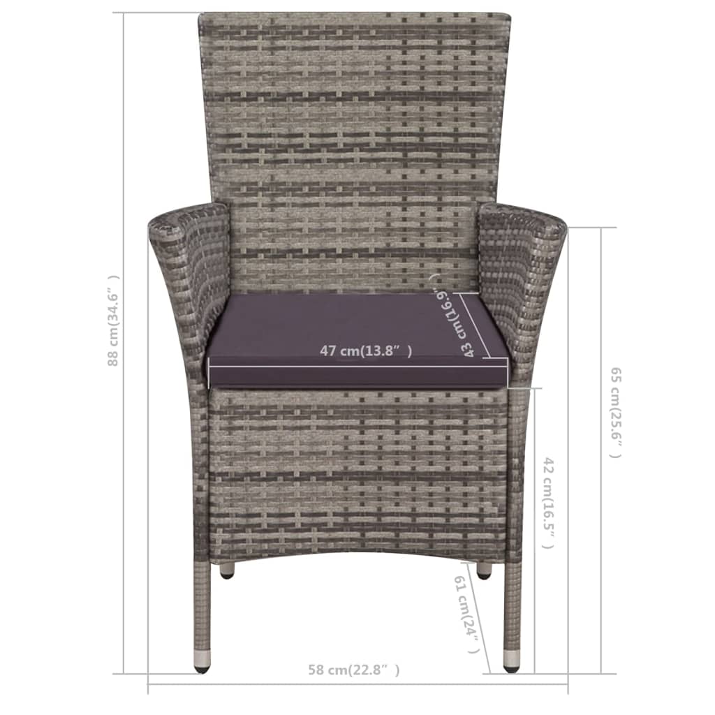 3-tlg. Bistro-Set Poly Rattan Grau