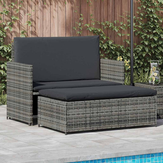 2-tlg. Garten-Lounge-Set mit Auflagen Poly Rattan Grau