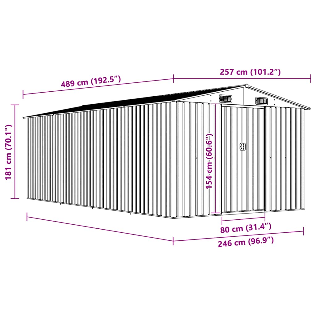 Gerätehaus 257x489x181 cm Metall Braun