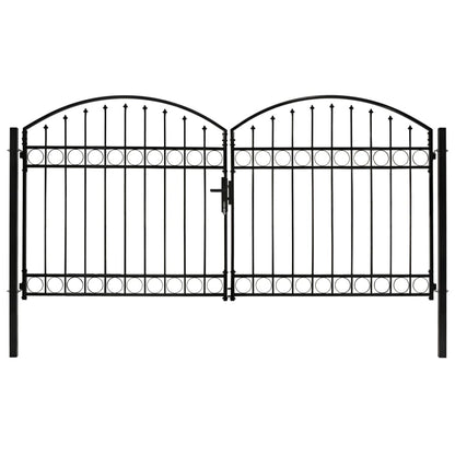 Zauntor Doppelflügel Gewölbte Spitze Stahl 300 x 125 cm Schwarz