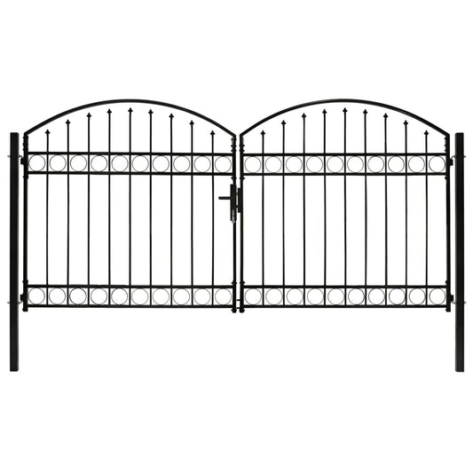 Hegnslåge Dobbeltfløjet Buet Topstål 300 x 125 cm Sort