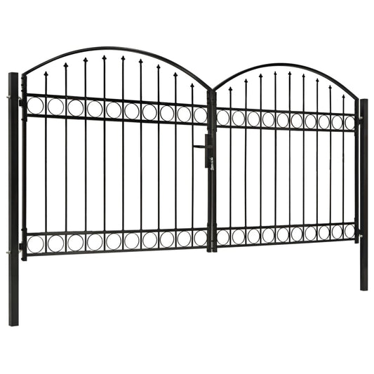 Hegnslåge Dobbeltfløjet Buet Topstål 300 x 125 cm Sort