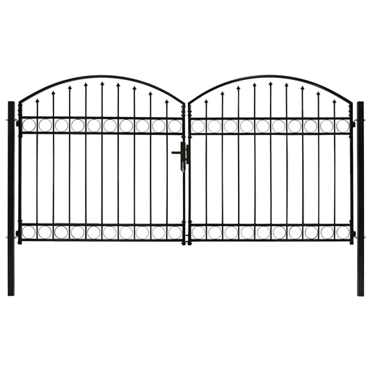 Hegnslåge Dobbeltfløjet Buet Topstål 300 x 150 cm Sort