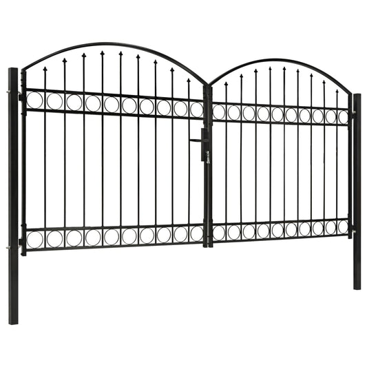 Hegnslåge Dobbeltfløjet Buet Topstål 300 x 150 cm Sort