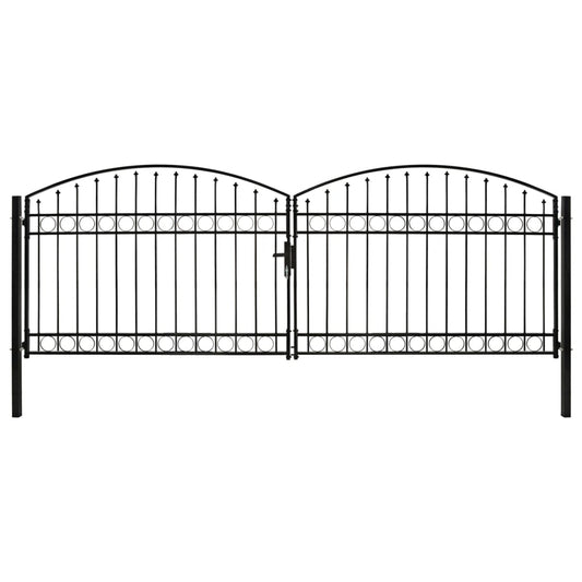 Zauntor Doppelflügel Gewölbte Spitze Stahl 400 x 125 cm Schwarz