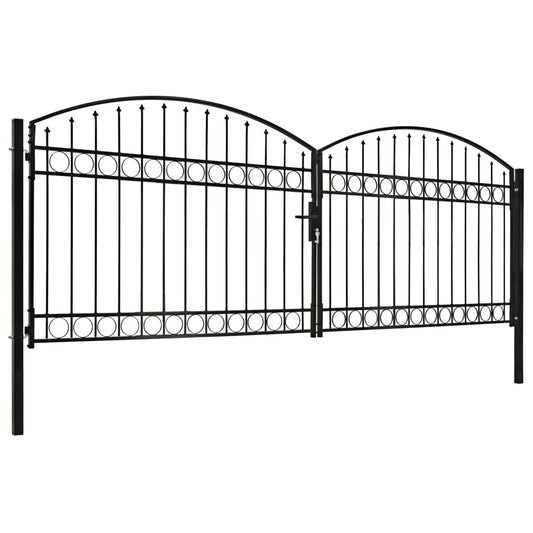 Zauntor Doppelflügel Gewölbte Spitze Stahl 400 x 125 cm Schwarz