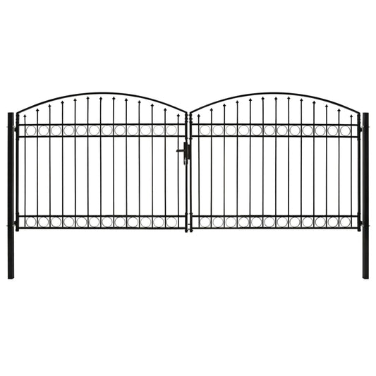 Hegnslåge Dobbeltfløjet Buet Topstål 400 x 175 cm Sort