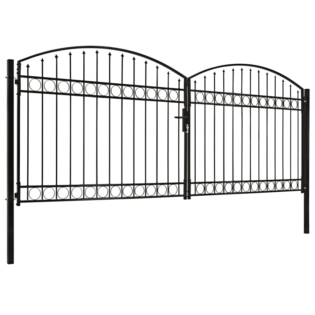 Hegnslåge Dobbeltfløjet Buet Topstål 400 x 175 cm Sort