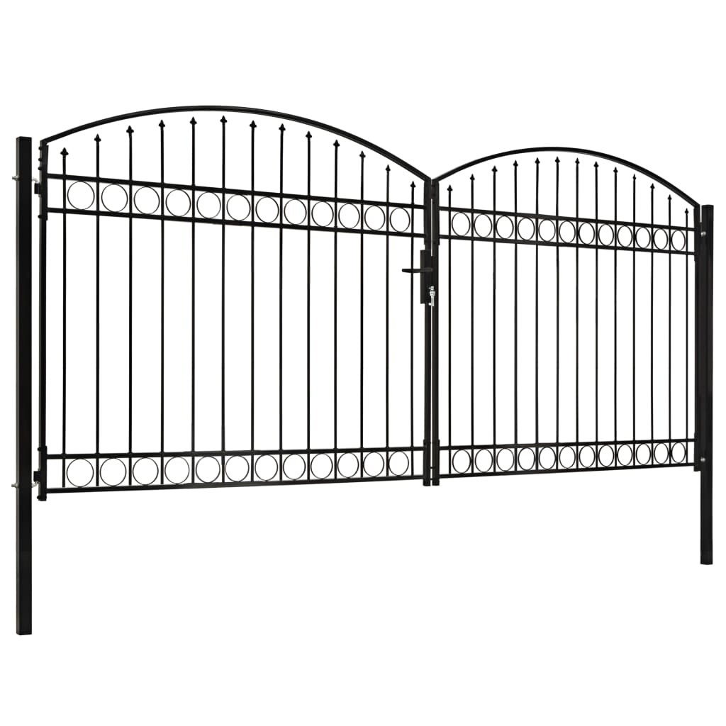 Hegnslåge Dobbeltfløjet Buet Topstål 400 x 200 cm Sort