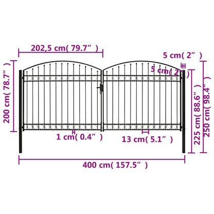 Hegnslåge Dobbeltfløjet Buet Topstål 400 x 200 cm Sort