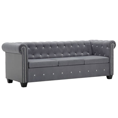 Chesterfield Sofa 3-Sitzer Samtbezug 199x75x72 cm Grau