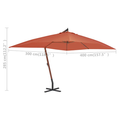 Ampelschirm mit Holz-Mast 400x300 cm Terrakotta
