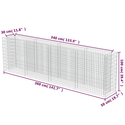 Gabionen-Hochbeet Verzinkter Stahl 360×50×100 cm
