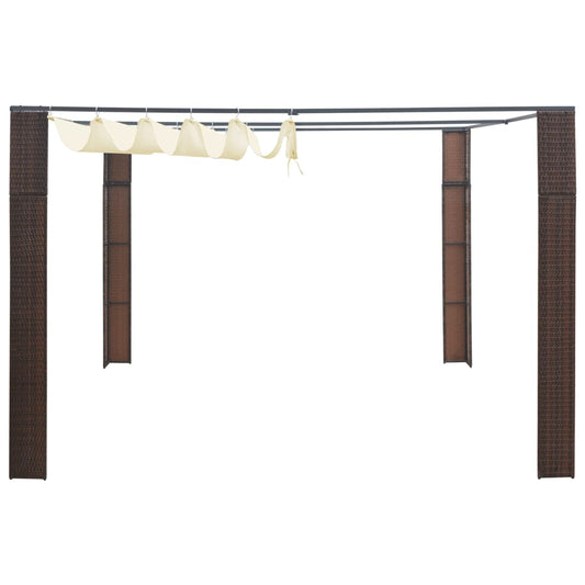 Pavillon mit Dach Poly Rattan 300x300x220 cm Braun und Creme