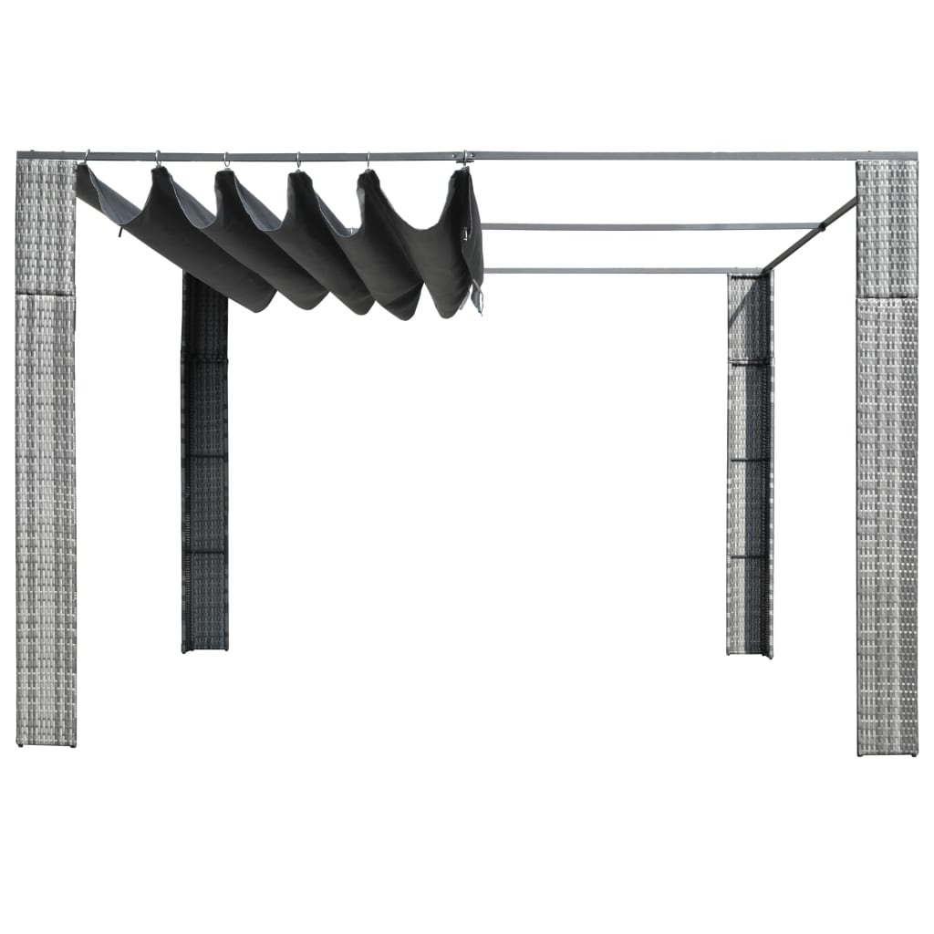 Pavillon mit Dach Poly Rattan 300x300x220 cm Grau und Anthrazit