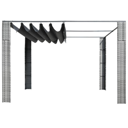 Pavillon mit Dach Poly Rattan 300x300x220 cm Grau und Anthrazit